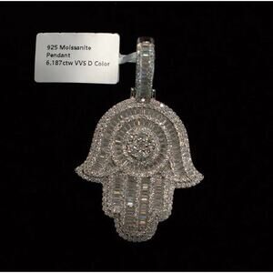 MOISSANITE Real 925 Sterling Silver Iced Hip Hop Piece Hamsa Pendant Necklace